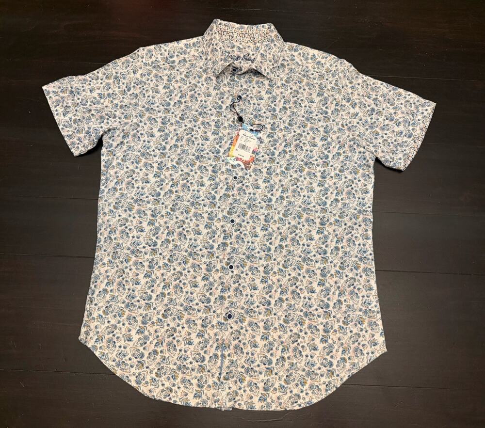 NWT Robert Graham Men's [S] FULCO Short Sleeve Flip Cuff Linen Blend Shirt $188